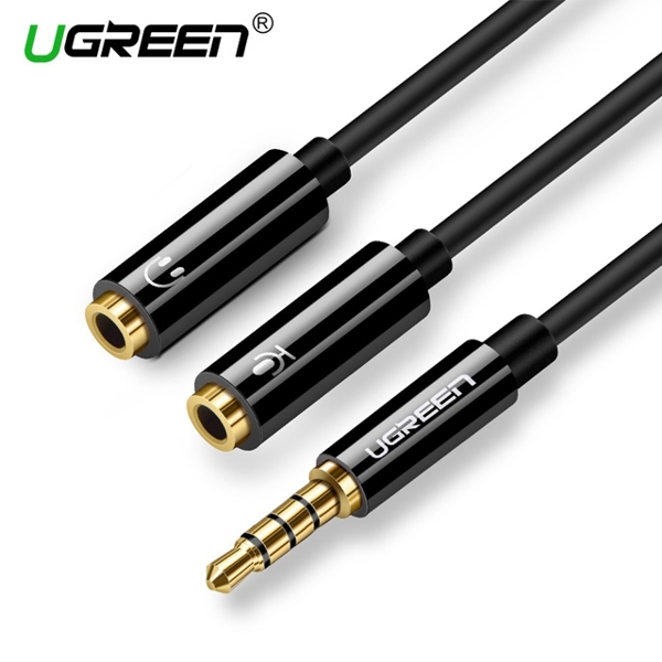 აუდიო კაბელი Ugreen AV141 (30620) Audio Cable 3.5mm Jack Microphone Splitter cable 1 Male to 2 Female black 20cm