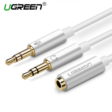 AUX კაბელი UGREEN AV140 (20897) 3.5mm Female to 2 Male Headphone Mic Audio Y Splitter Cable - White 