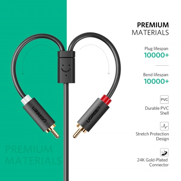 AUX კაბელი UGREEN AV102 (10588) 3.5mm Female to 2 RCA Male Audio Cable 1m (Gray)