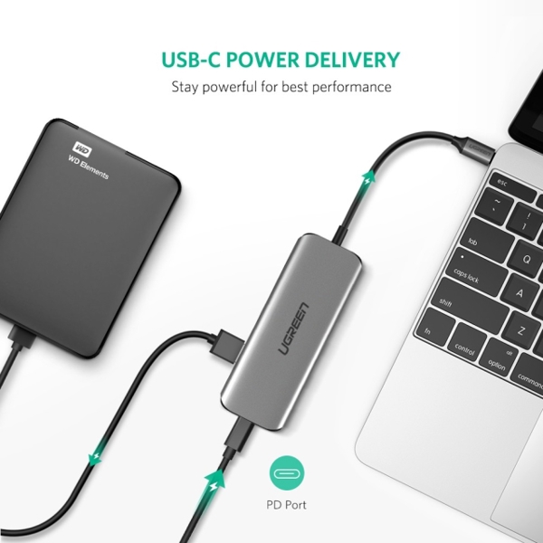 ადაპტერი UGREEN 50312 Type C USB 3.1 Hub Adapter with 4 USB 3.0 PD Charging Ports