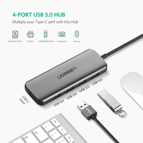 ადაპტერი UGREEN 50312 Type C USB 3.1 Hub Adapter with 4 USB 3.0 PD Charging Ports