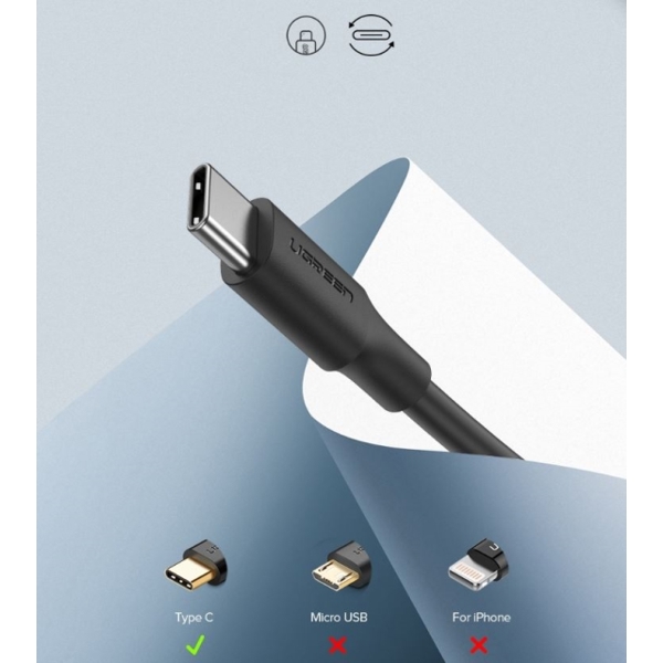 დამტენი USB UGREEN US287 (60116) USB 2.0 A to Type C Cable Nickel Plating 1m (Black)