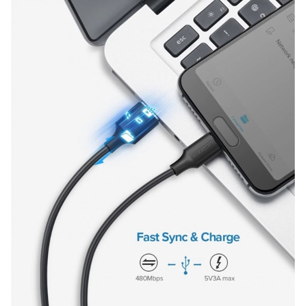 დამტენი USB UGREEN US287 (60116) USB 2.0 A to Type C Cable Nickel Plating 1m (Black)