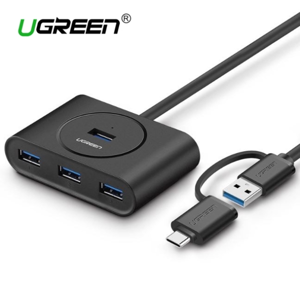 USB ჰაბი UGREEN 40850 4 Ports USB Hub 3.0 With Type-C USB 3.1 OTG Adapter Converter