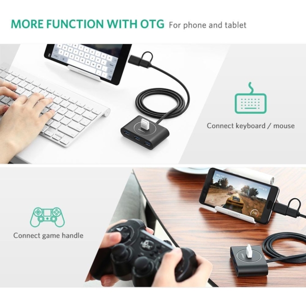 USB ჰაბი UGREEN 40850 4 Ports USB Hub 3.0 With Type-C USB 3.1 OTG Adapter Converter