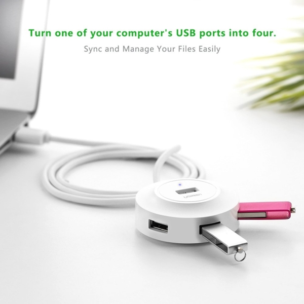 USB ჰაბი UGREEN CR106 (20270) USB 2.0 4 PORTS HUB 1M WHITE