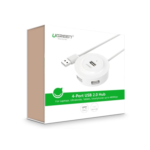 USB ჰაბი UGREEN CR106 (20270) USB 2.0 4 PORTS HUB 1M WHITE