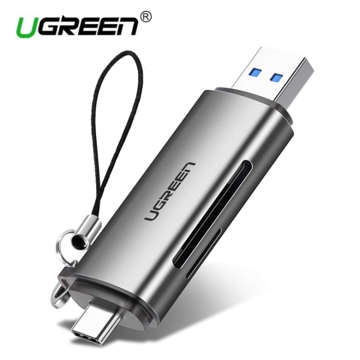 ბარათების წამკითხველი Ugreen 50706 Card Reader USB 3.0 SD/Micro SD TF OTG Card Adapter for Laptop USB 3.0 Type-C