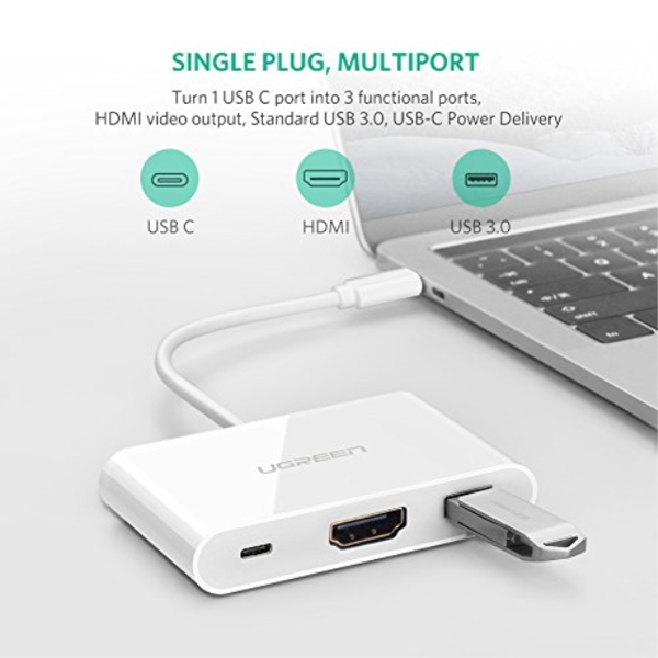 ადაპტორი Ugreen US163 (30377) Type C To HDMI Digital AV Multiport Adapter + USB3.0 with PD power supply US163