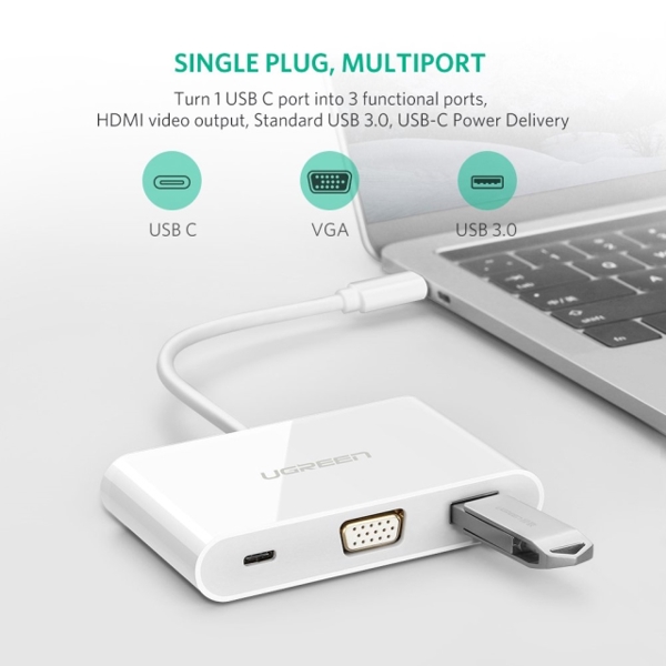 ადაპტერი Ugreen US163 (30376) Type C To VGA Multiport Adapter + USB3.0 with PD power supply US163 15CM