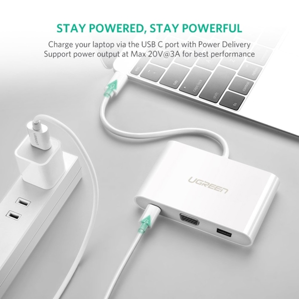 ადაპტერი Ugreen US163 (30376) Type C To VGA Multiport Adapter + USB3.0 with PD power supply US163 15CM