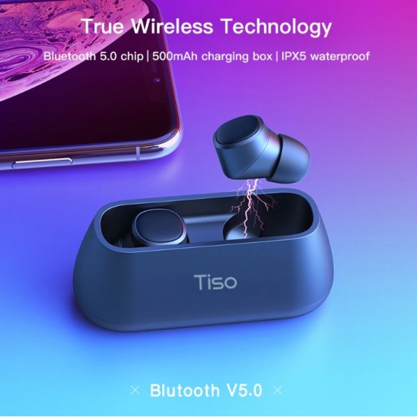 Bluetooth ყურსასმენი Tiso i4 Bluetooth 5.0 TWS in-ear headphones true wireless stereo 3D sports headphones IPX5 Waterproof headset with dual microphone