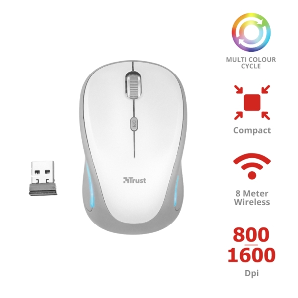 მაუსი TRUST YVI FX WIRELESS MOUSE 8m wireless range (2.4 GHz) - On-off power switch - WHITE