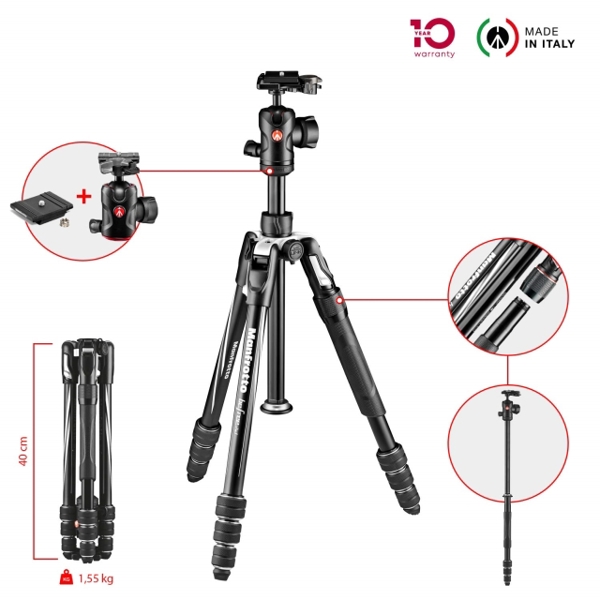 შტატივი Manfrotto MKBFRTA4B-BHM Befree 2N1 Aluminium tripod twist, monopod included Folded - 40 CM Max Height - 150 CM Head Type - Ball Head Safety Payload - 8.00 KG Monopod Max Height - 156 CM Monopod Payload - 5 KG