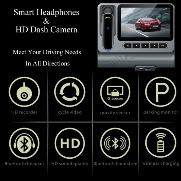 ვიდეო რეგისტრატორი Dash Cam DUDUGO G-Sensor C1 Dash Camera for Cars with Wireless Bluetooth Headset and Bluetooth Receiver Car