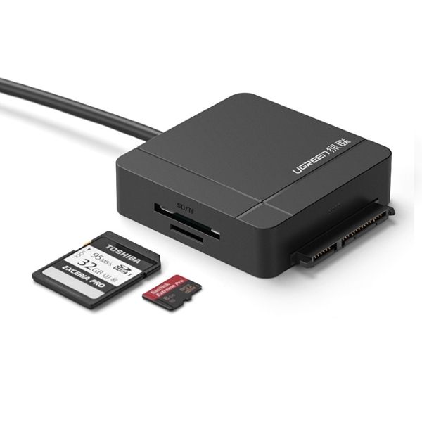 ბარათის წამკითხველი UGREEN US231 (30713) USB 3.0 to USB 3.0 Female + Sata 3.0 + TF/SD Card Reader (Black）