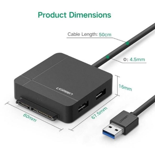 ბარათის წამკითხველი UGREEN US231 (30713) USB 3.0 to USB 3.0 Female + Sata 3.0 + TF/SD Card Reader (Black）