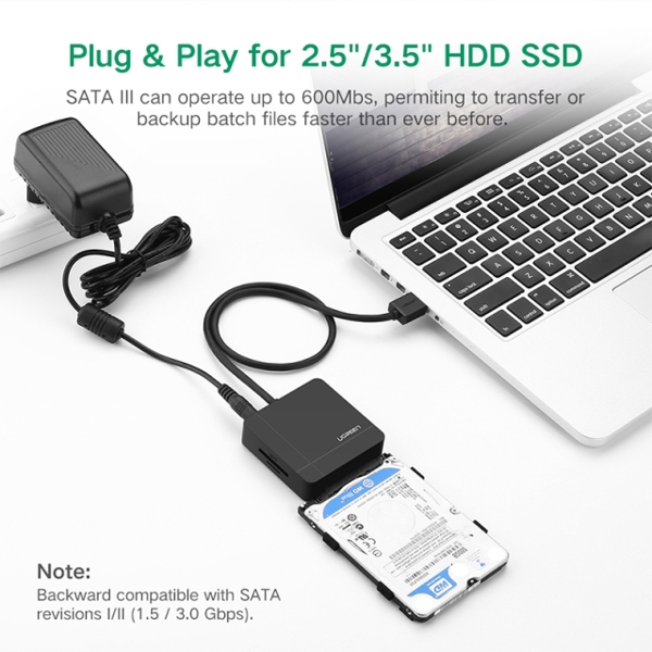 ბარათის წამკითხველი UGREEN US231 (30713) USB 3.0 to USB 3.0 Female + Sata 3.0 + TF/SD Card Reader (Black）