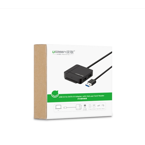 ბარათის წამკითხველი UGREEN US231 (30713) USB 3.0 to USB 3.0 Female + Sata 3.0 + TF/SD Card Reader (Black）