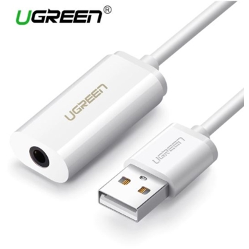 ხმის ბარათი UGREEN US206 (30712) USB A Male to 3.5 mm Aux Cable (White) 2 in 1 External Sound Card 3.5mm USB Audio Adapter Interface Selfie Stick for iPhone EarPods Headphones Cable Computer Sound Card with USB Interface