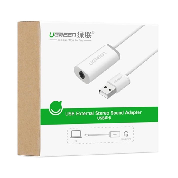 ხმის ბარათი UGREEN US206 (30712) USB A Male to 3.5 mm Aux Cable (White) 2 in 1 External Sound Card 3.5mm USB Audio Adapter Interface Selfie Stick for iPhone EarPods Headphones Cable Computer Sound Card with USB Interface