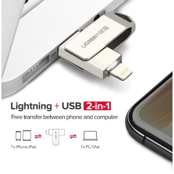 USB ფლეშ მეხსიერება Ugreen US200 (30616) USB Flash Drive 32 GB For iPhone X 8 7 6 5 USB 3.0 Lightning Pen Drive Apple MFi