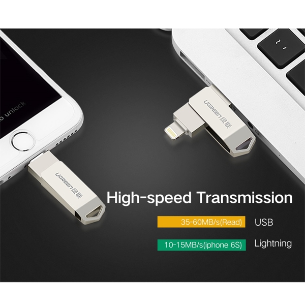 USB ფლეშ მეხსიერება Ugreen US200 (30616) USB Flash Drive 32 GB For iPhone X 8 7 6 5 USB 3.0 Lightning Pen Drive Apple MFi