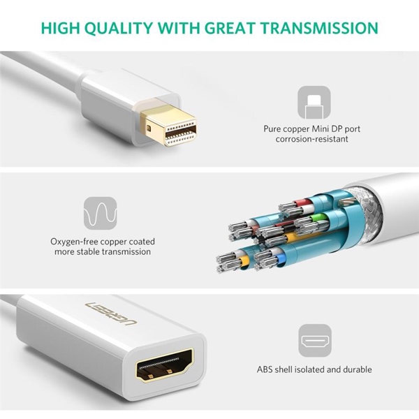 ადაპტერი UGREEN MD112 (10460) Mini DisplayPort to HDMI Adapter Mini DP Thunderbolt 2 HDMI Cable Converter for MacBook Air 13 Surface Pro 4 thunderbolt (White)