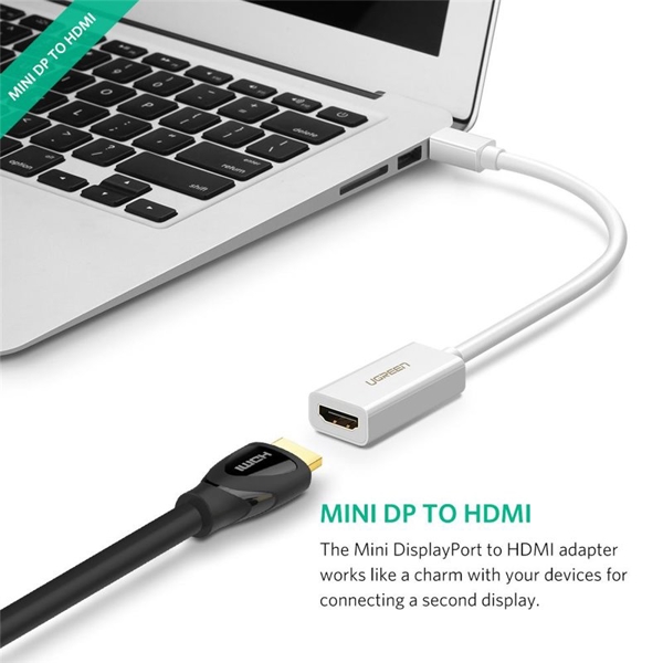 UGREEN MD112 (10460) Mini DisplayPort to HDMI Adapter Mini DP Thunderbolt 2 HDMI Cable Converter for MacBook Air 13 Surface Pro 4 thunderbolt (White)