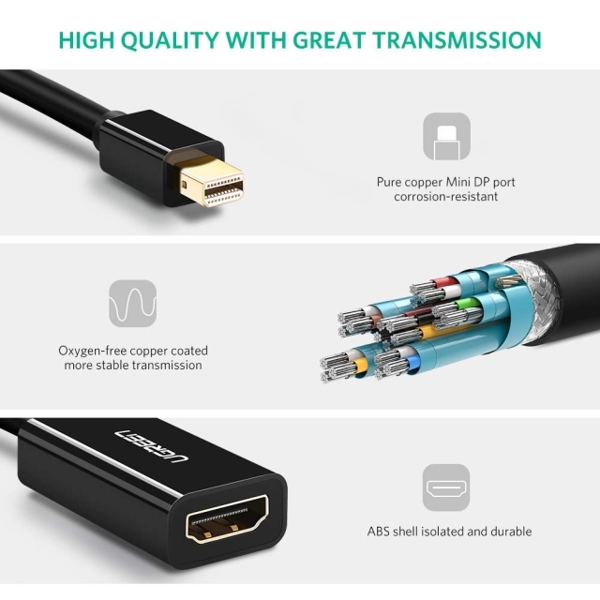 UGREEN MD112 (10461) Mini DisplayPort to HDMI Adapter Mini DP Thunderbolt 2 HDMI Cable Converter for MacBook Air 13 Surface Pro 4 thunderbolt (Black)