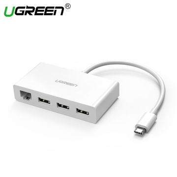 USB ჰაბი + ადაპტერი UGREEN US237 (40382) USB Type-C to 3-Port Hub +10/100Mbps Ethernet Adapter 