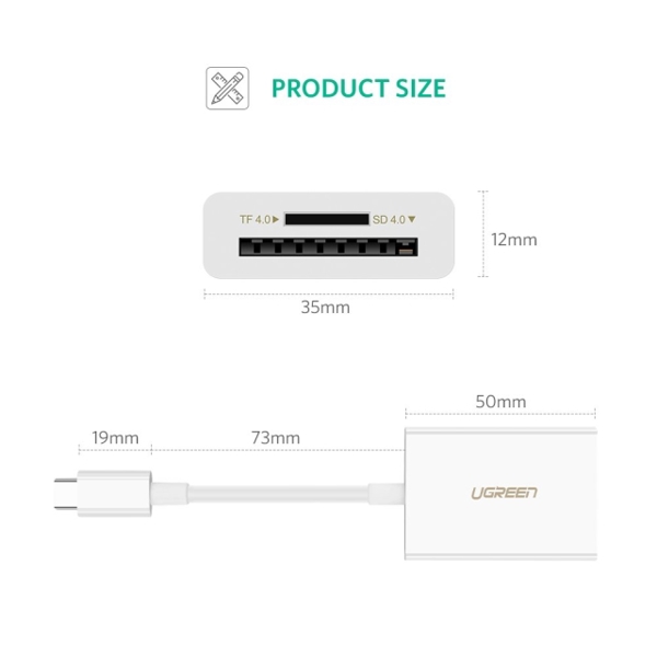 ბარათის წამკითხველი UGREEN US235 (40864) USB Type-C SD/TF Card Reader (4.0)