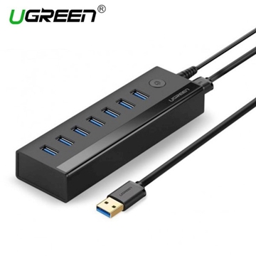 USB ჰაბი UGREEN US219 (40522) 7 Port USB 3.0 Hub (Black) + კვების პლოკი