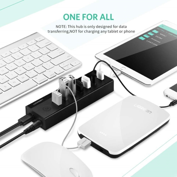 USB ჰაბი UGREEN US219 (40522) 7 Port USB 3.0 Hub (Black) + კვების პლოკი