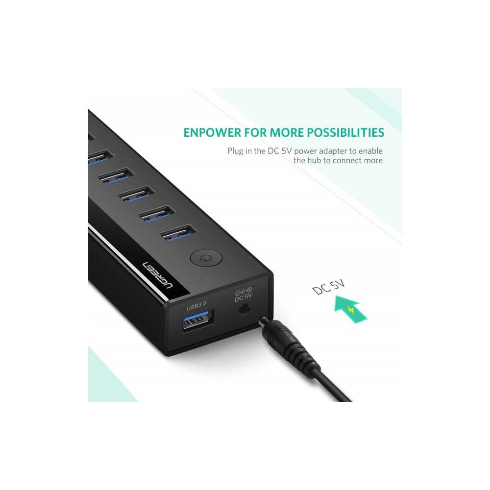 USB ჰაბი UGREEN US219 (40522) 7 Port USB 3.0 Hub (Black) + კვების პლოკი