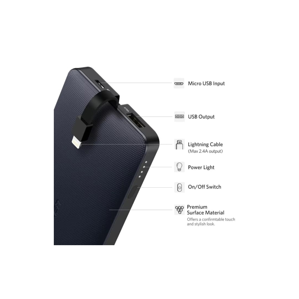 პორტატული დამტენი UGREEN PB104 (40906) 10000mAh Power Bank with Lighting Cable (Jazz Blue)