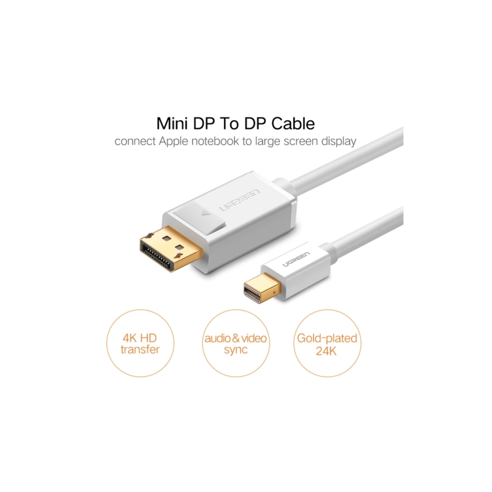 კაბელი UGREEN MD105 (10408) Mini DP to DP Cable 2m (White)