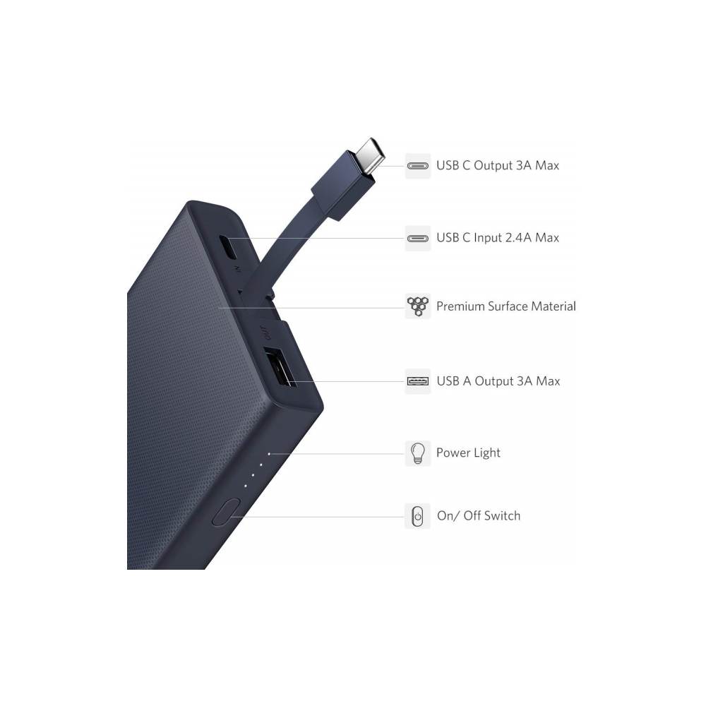 პორტატული დამტენი UGREEN PB108 (40972) 10000mAh Power Bank with Type C Cable (Blue)