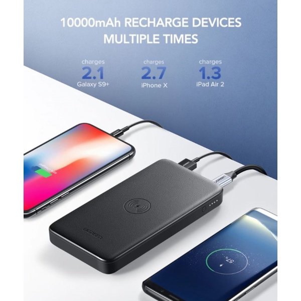 პორტატული სწრაფი დამტენი UGREEN PB124 (50578) 10000mAh Power Bank with Wireless Charging Pad (Black)