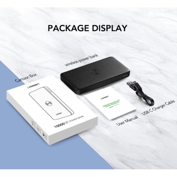 პორტატული სწრაფი დამტენი UGREEN PB124 (50578) 10000mAh Power Bank with Wireless Charging Pad (Black)