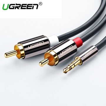 UGREEN AV116 (10584) 3.5mm to 2 RCA audio cable adapter male to male 3.5mm Audio Line to dual lotus head line 2 rca Aux Audio Cable 2m (Black)