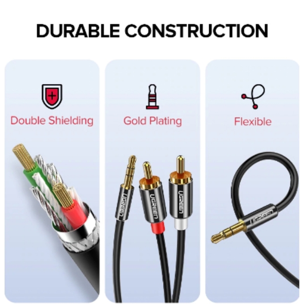 აუდიო კაბელი UGREEN AV116 (10584) 3.5mm to 2 RCA audio cable adapter male to male 3.5mm Audio Line to dual lotus head line 2 rca Aux Audio Cable 2m (Black)