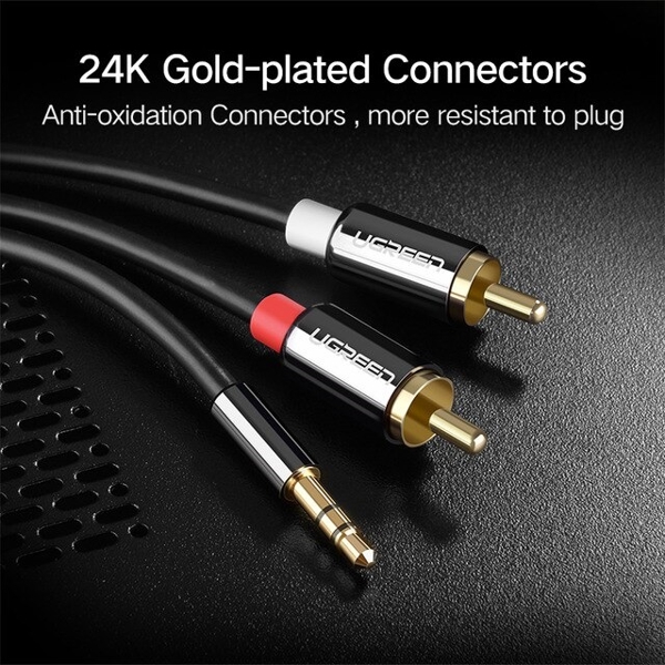 UGREEN AV116 (10584) 3.5mm to 2 RCA audio cable adapter male to male 3.5mm Audio Line to dual lotus head line 2 rca Aux Audio Cable 2m (Black)