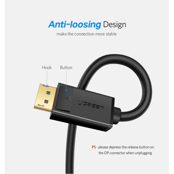  UGREEN DP102 (10244) DP male to male cable 1M DisplayPort 4K 60Hz DP 1.2 Version Ultra HD 3D Cord for HDTV PC Graphics Card for Laptop Projector Displayport Cable