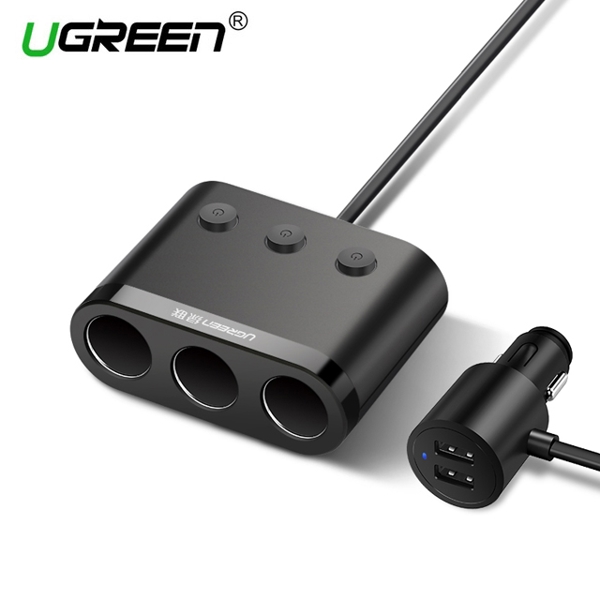 მანქანის დამტენი UGREEN CD168 (40739) Dual USB Car Charger with 3 Expansion Sockets 1A+2.4A (Black)