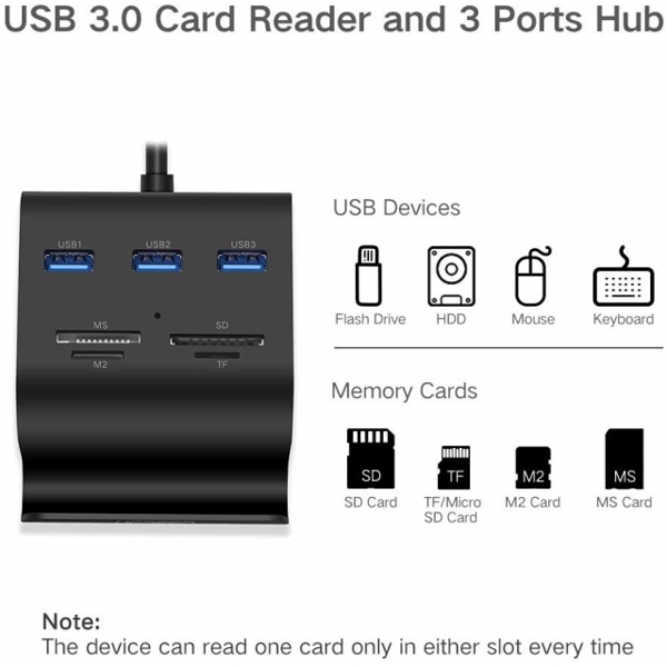 USB ჰაბი+ბარათის წამკითხველი UGREEN US156 (30984) USB Hub + Card Reader with Cradle 0.5m (Black)