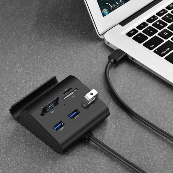 USB ჰაბი+ბარათის წამკითხველი UGREEN US156 (30984) USB Hub + Card Reader with Cradle 0.5m (Black)