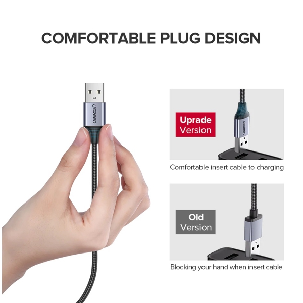 USB კაბელი UGREEN US290 (60147) USB 2.0 to Micro USB Cable, 1.5m, Black