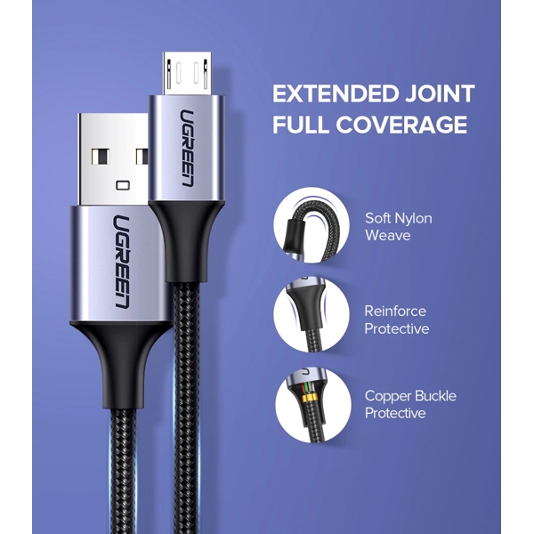 USB კაბელი UGREEN US290 (60147) USB 2.0 to Micro USB Cable, 1.5m, Black