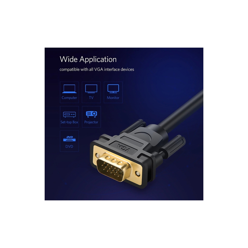 VGA კაბელი UGREEN VG101 (11634) VGA Male to Male Cable, 15m, Black